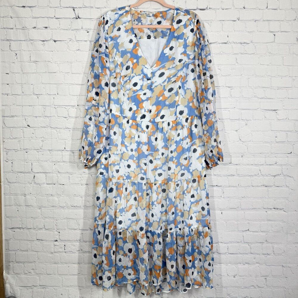 Joie Mid Dress Women Plus 2XL XXL Balloon Sleeve Empire Waist Skater Artsy Flowy